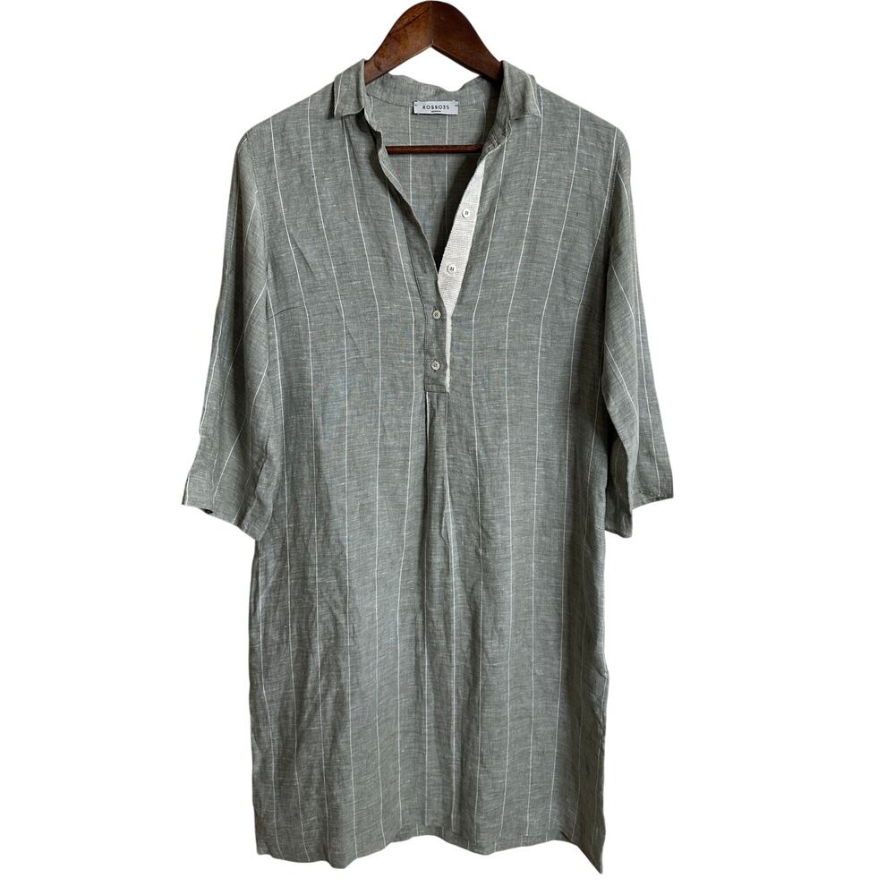Rosso35 Genova 100% Linen Striped Tunic Dress Womans 42/ US 6 NWOT